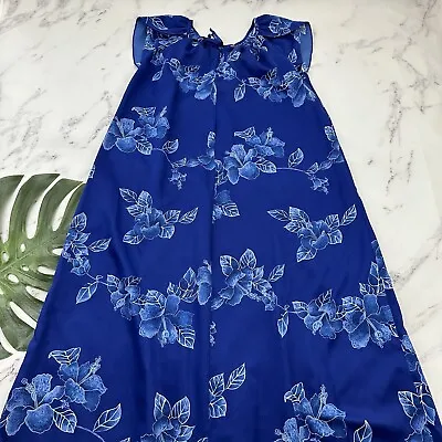 Hilo Hattie Womens Vintage Muumuu Maxi Dress Size L Blue Tropical Floral Hawaii • $28.79
