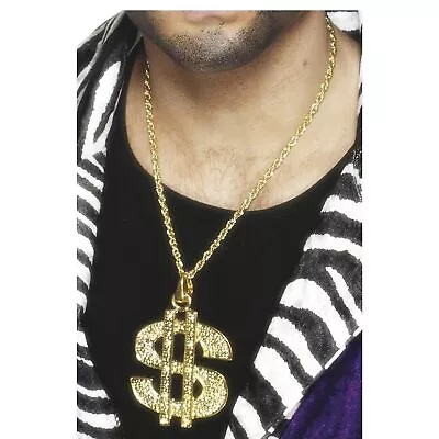 Smiffys Pimp Rapper Gold Chain Dollar Sign Medallion Mens Fancy Dress New • £6.29