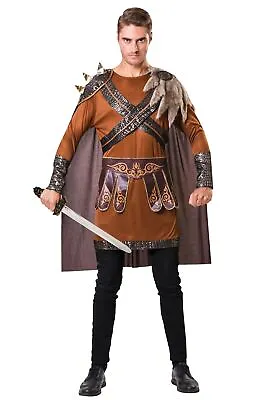 Warrior Man Brown Costume Adult Medieval Fancy Dress Outfit • £17.38