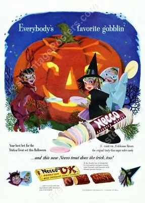 1950s Necco Wafers Halloween Pumpkin Devil Witch Ghost Kids Ad NEW Poster 18x24 • $21.25