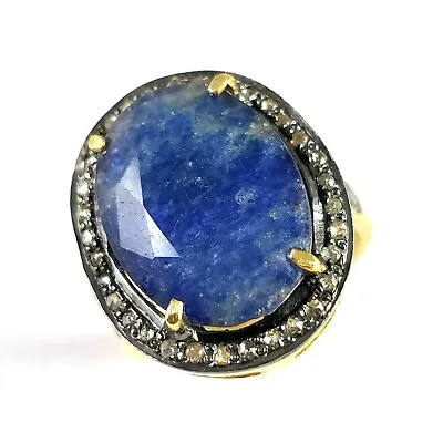 £65.23 • Buy 925 Sterling Silver Ring Solid Pave Diamond Handmade Ring Blue Sapphire Ring