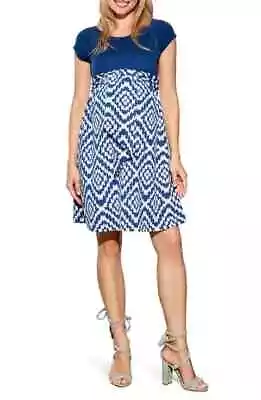 Maternal America Navy Tapestry Maternity Front Tie Dress Lg (10-12)FAST SHIP NWT • $69