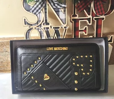 Love Moschino Women Wallet Black Leather Stud Zipper Heart. Moschino Wallet. • $76