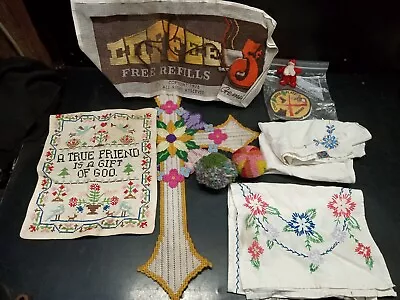 Lot Of Vintage Embroidery Needlepoint Artwork Completed Incompleted Projects • $59.63