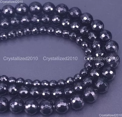 Faceted Big Hole 2.0mm Natural Black Onyx Gemstones Round Beads 6mm 8mm 10mm 16  • $6.68