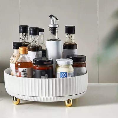 White Turntable Spice Rack Tray Makeup Lotion Perfume Holder Display Tray Round • £9.95