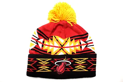 Mitchell & Ness Miami Heat Mens Knit Winter Hat Cuffed Pom Pom Beanie Geotech • $22.99