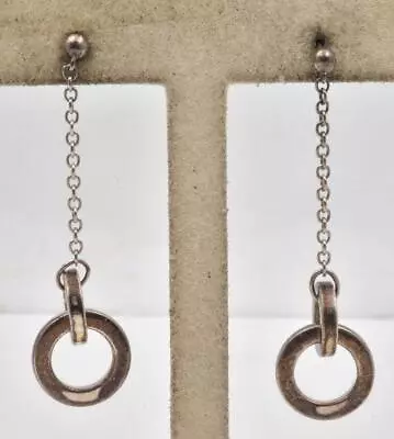 Estate Sterling Silver AUTHENTIC MOVADO Double Ring Dangling Ladies Earrings • $80.75