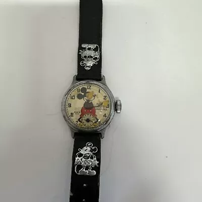 Antique Mickey Mouse Ingersoll Men's Wristwatch 1930s Pie Eye Walt Disney Vtg • $50