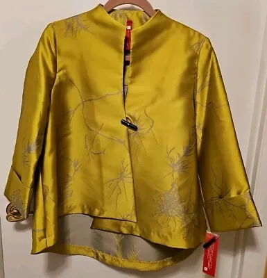 Ic Connie K Asymmetrical Jacket Women Small Shiny Yellow Green Pattern Asian Nwt • $49.99