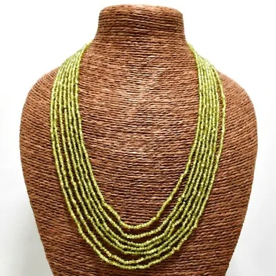 185.00 Cts Natural 7 Strand Green Phrenite Round Cut Beads Necklace NK 04E132 • $6.05
