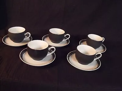 Set Of (5) Mikasa Pivotal Onyx Mid - Century Coffee Cups And Saucers • $65