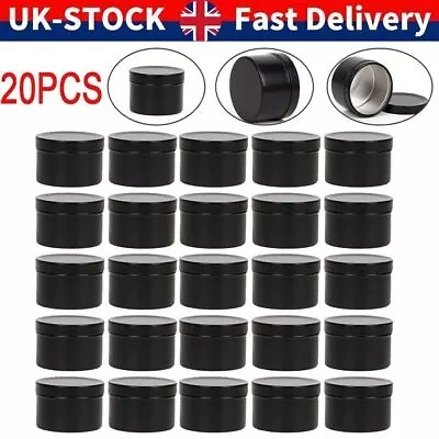 20PCS Black Candle Tins With Lid 50ml Round Candle Jars Empty Storage For Gifts • £11.39