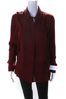 Vince Womens Silk Chiffon Long Sleeve Hidden Placket Button Up Blouse Red Size 6 • $52.45