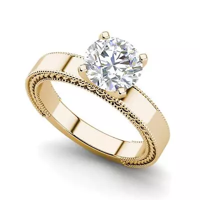 Handmade Milgrain 0.5 Carat SI1/D Round Cut Diamond Ring Yellow Gold Treated • $867.80