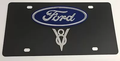 $39.95 • Buy Vanity License Plate W/ Ford V8 Emblem Black (Premium Licensed Carbon Steel)