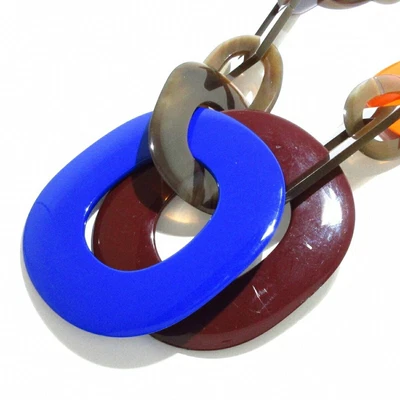 $418.24 • Buy Hermes Necklace Blue Bordeaux Multi Buffalo Horn Lacquerwood