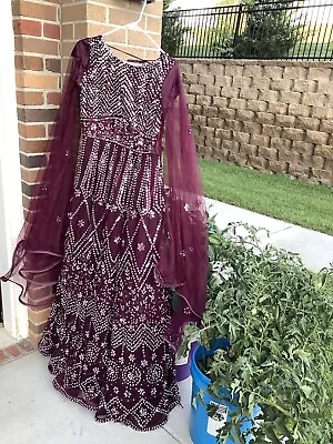 Bridal Dress Maxi Gown Indian Pakistan Beautiful  Burgundy Not Maria B Preowned • $100