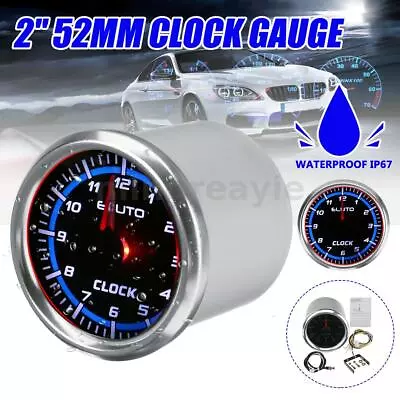 $36.66 • Buy 52mm 2  Clock Meter Gauge Car Boat Universal 12-hours Format Blue&Red 