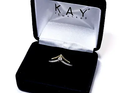 Kay Diamond  V   Ring 1/10 Ct Tw Round Cut 10k Yellow Gold Sz 7.5 • $286.89