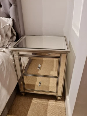 £11.50 • Buy Mirrored To 4 Sides, Bedside Table, With Two Integral Drawers – 1 Of 2