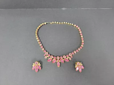 Vintage EISENBURG ICE Necklace Earrings Crystal CZ Pink Rhinestone #read • $89.99