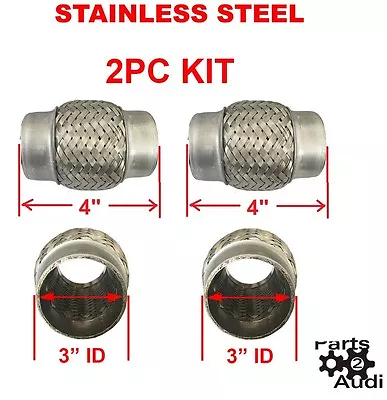 Flex Pipe Woven Flexible Stainless Steel Double Braid 3  ID X 4  OAL 2PC Kit 3x4 • $33.33