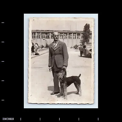 Vintage Photo MAN WITH DOG AIREDALE WELSH TERRIER • $20