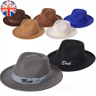 Mum And Dad Couples Hats Embroidered  Fedora Hat Jazz Felt Trilby Hat Cap • £24.88