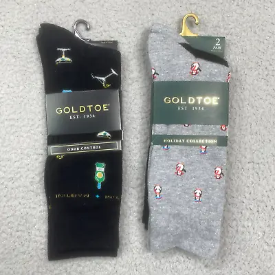Gold Toe Socks Mens 6-12 Black Gray 3 Pair Lot Crew Odor Control Holiday • $11.88