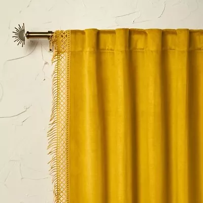 Opalhouse Gold Velvet Curtain 54 X 84 Macrame Trim Window Treatment Jungalow • $25.16