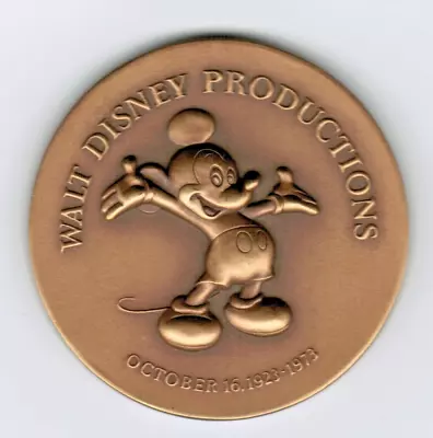 Rare 1973 Walt Disney Productions 50 Years Mickey Mouse Medallic Art Bronze Coin • $89.95