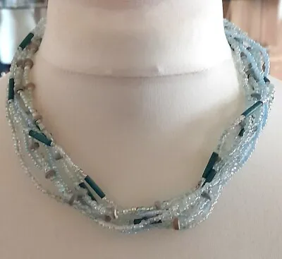 £4 • Buy Lovely Handmade  Pale Blue & Green Seed Bead Necklace P08