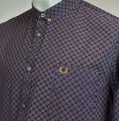 Fred Perry | Long Sleeve Micro Print Shirt XL (Oak) Mod Scooter Casuals Skins • $17.68
