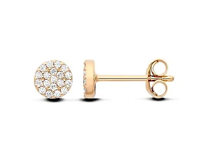 9ct Yellow Gold On Silver CZ Round Cluster Pave Set Stud Earrings • £9.95