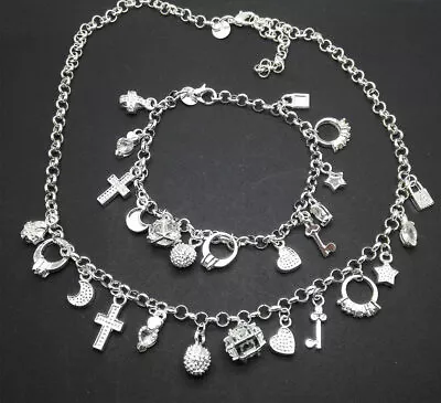 925 Sterling Silver Filled 13 Pendant Bracelet Necklace Women Charm Jewelry Sets • $9.91