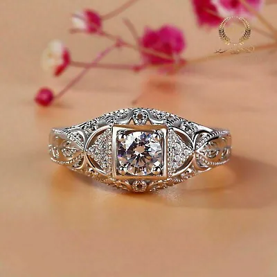 2 CT Round Cut Moissanite Vintage Wedding Engagement Ring Solid 14k White Gold • $225.33