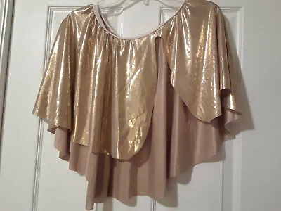 Antique Gold Liquid Lame’ Dance Skirt Mullet W/ Side Split Waist Fits 26 - 36  • $8