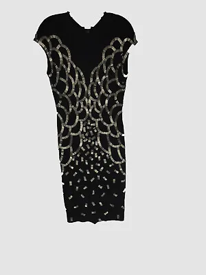 $995 Naeem Khan Women's Black Short Sleeve Round Neck Beaded Dress Size 6 • $118.38