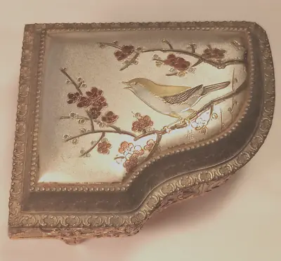 Vintage Jewelry Trinket Box Golden Cloisonne Bird Flowers Japan Very Pretty!  4  • $4.99