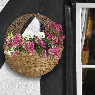 16'' Hanging Basket Wall Mounted Rattan Pre Lined Garden Flowers Plants Holder • £13.99