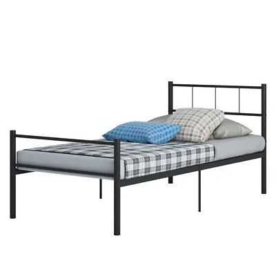Single Bed Solid 3FT Metal Beds Frame With Mattress Home Bedroom Furniture • £99.99