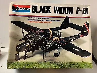 Vintage 1974 Monogram BLACK WIDOW P-61 Model Kit #7546 Open Box • $11.99