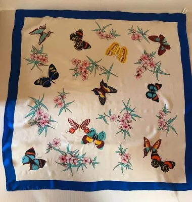 Vintage Lillian Vernon NY Scarf 100% Silk Blue White Butterflies Hand Rolled  • $20