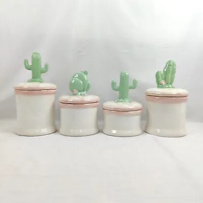 Vintage Set Of 4 Arizona Cactus Cacti Top Ceramic Cookie Jar Container Canister • $128