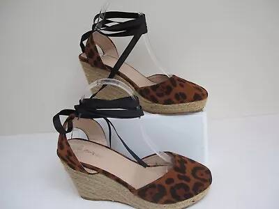 Size 6 MISS SELFRIDGE Animal Print Court Shoes Wedge Heel Tie Ankle Laces VGC • £17.50