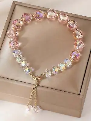 1pc Fashionable Pink Natural Crystal Pink Beaded Bracelet Women Bracelet • $6.32