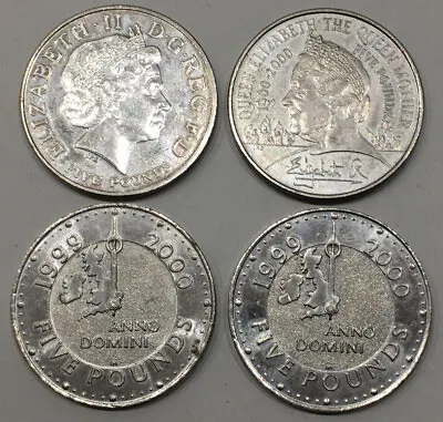 Great Britain: 4 X £5 Coins (Millenium X 2) Entente Cordiale Queen Mother 2000 • £25