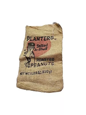 Vintage Planters Peanuts Fresh Roasted Salted In-Shell 1 LB 8 OZ Burlap Sack Bag • £17.10