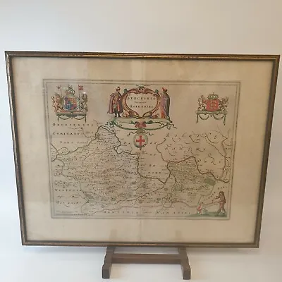 Antique 17th Century Hand Coloured Map Of Berkshire / Barkshire Johannes Blaeu • £195